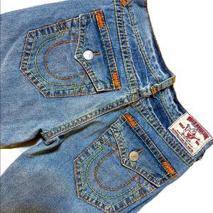 Mens True Religion Joey Super T 34 x 33 Straight Leg Thick Stitching Stitch Neon